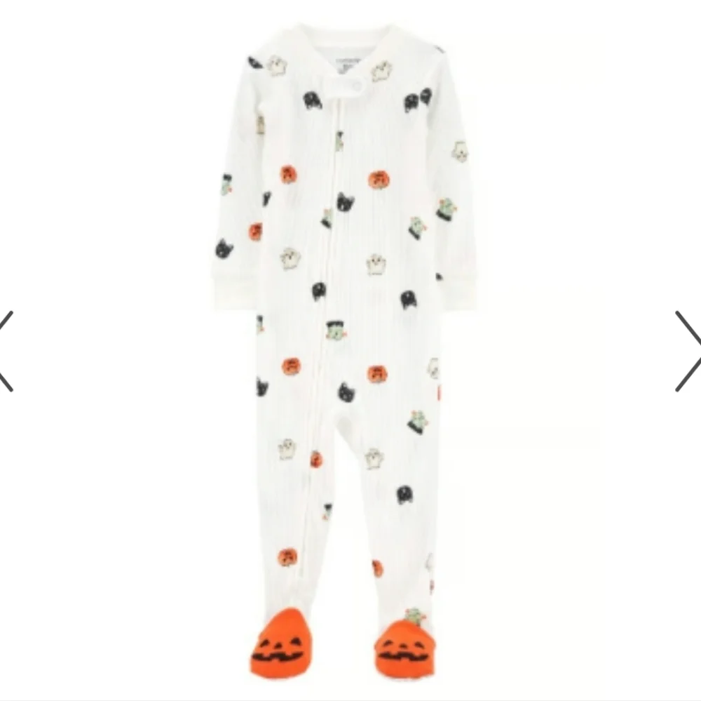 Carter's White Halloween Footie Pajama with Orange Pumpkin Feet ~24M